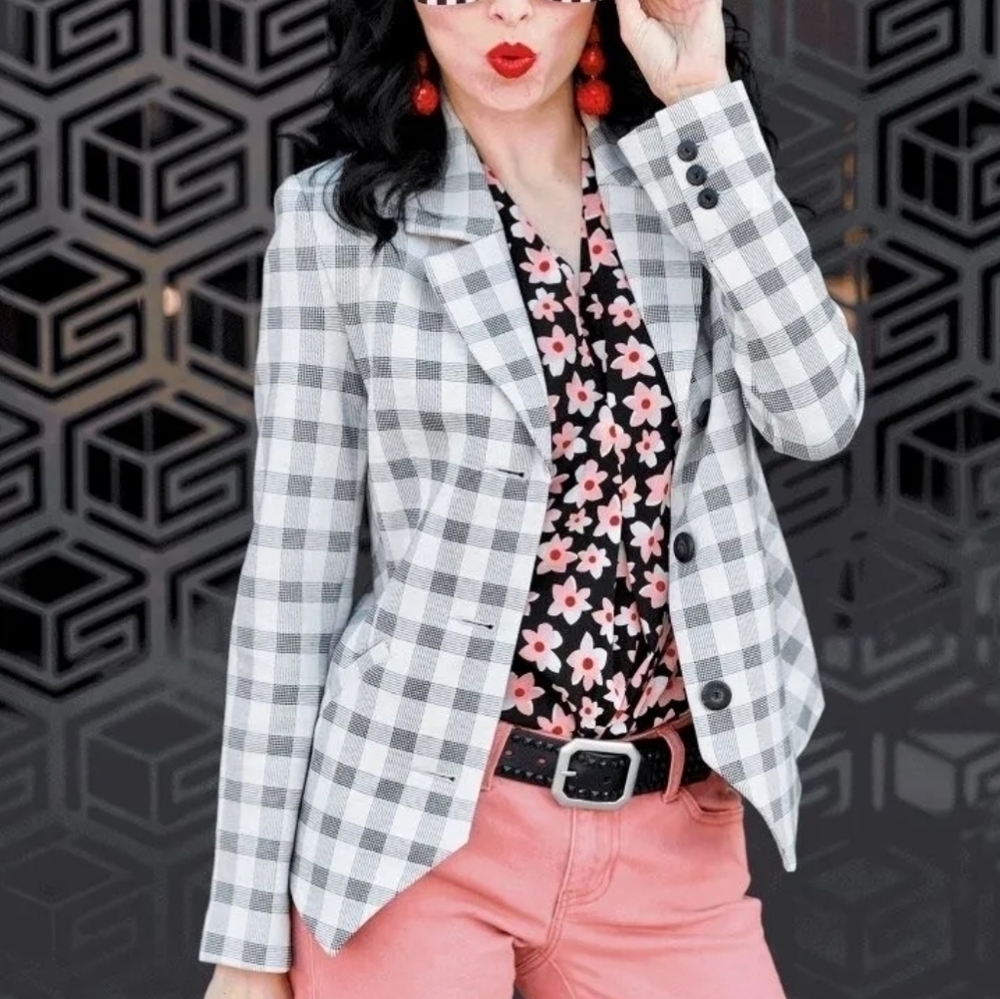 Cabi Gray Plaid Valentina Blazer 10